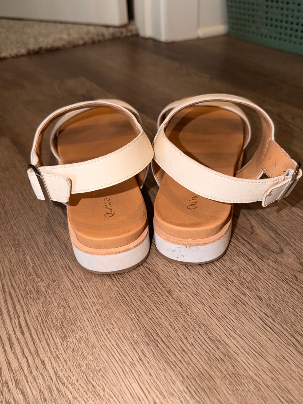 Quince Cream Two-Strap Slingback Sandals with Tan Footbed - Picture 6 of 6